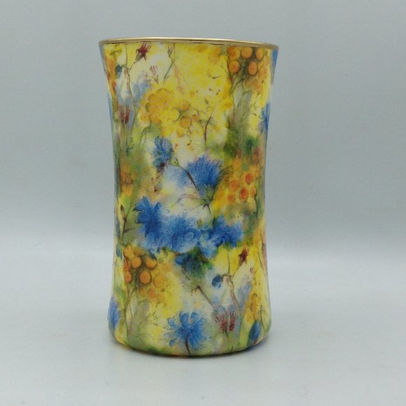 Yellow with Blue Bursts Contemporary on a 6" Gathering Vase - Picture 1 of 1